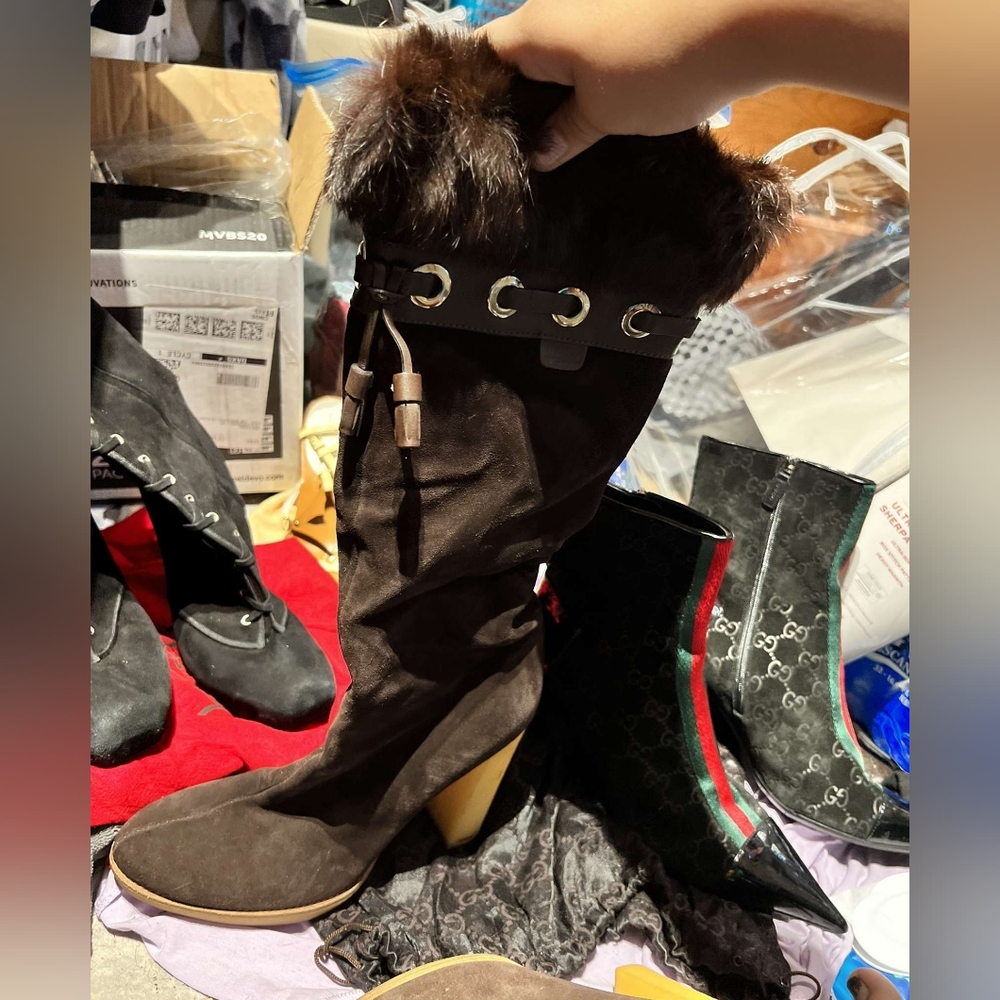 Brown Gucci Fur Boots